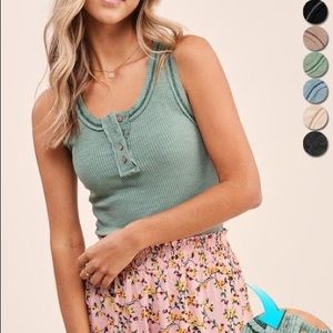 Ribbed sage green Henley tank in Small